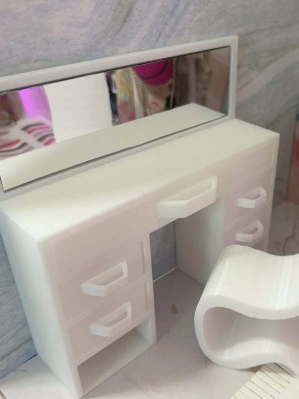 Barbie Vanity Makeup Table with Mirror and Chair | 11.5 Inch Doll Furniture
